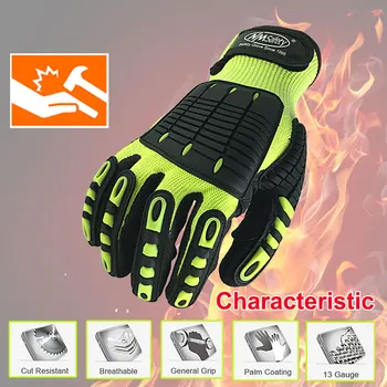 100% Висококачествен Антивибрационна Защитно работна ръкавица със защита от порязване TPR Mechanics Промишлени работни ръкавици ANSI Cut Level A6.