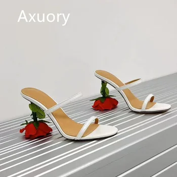 2023 Нови дамски сандали на висок ток с рози, секси стил, подметка от естествена кожа, с високо качество, височина 10 см