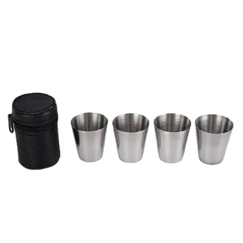 5шт 30 мл улични чаша от неръждаема стомана Мини-комплект чаши за уиски вино с футляром Преносими съдове за напитки и Практични, за пътуване и Къмпинг