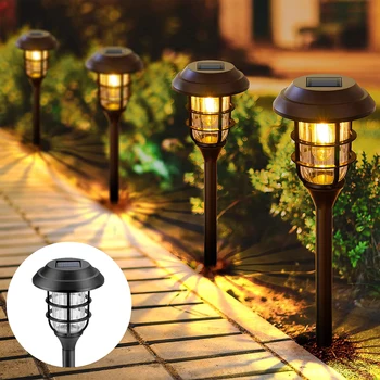 6 бр. соларни лампи за външно градински пейзаж, водоустойчив пътека за вътрешен двор, на тревата, на двора и улично осветление