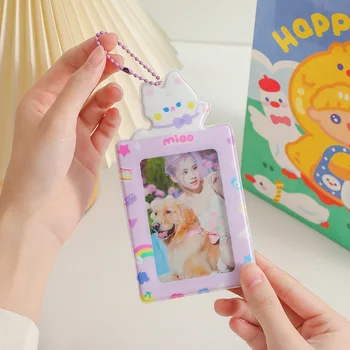 SKYSONIC Kawaii Cat 3 инча Idol фотокарточки ключодържатели за съхранение на сладко момиче притежател на автобусни карти Корея сладък студент стационарен