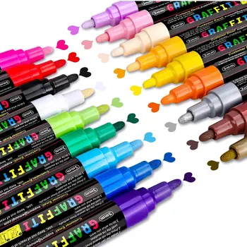 Акрилни писалки за чертане, 18 цвята, акрилни маркери за рисуване писалка за рисуване, производители на бои за камъни, стъклена тъкан, платно и артистични аксесоари за бродерия