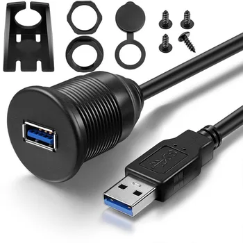 Водоустойчив USB адаптер за док-станция за скрит монтаж, панел за таблото, порт USB 3.0, удължител за мъже и жени, за автомобил, мотоциклет