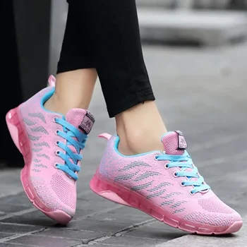 дамски новост 2023 г., модни удобни дамски обувки от мека мрежа, дишащи дамски маратонки дантела, дамски ежедневни обувки