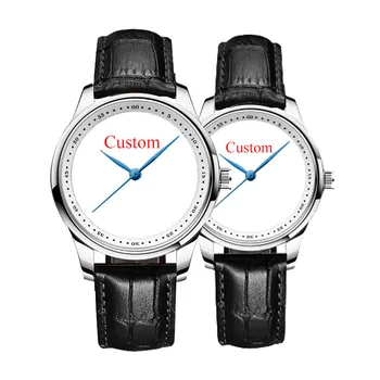 Двойка часовници Мъжки дамски ръчни часовници Снимка на логото на Бамбукови модел от Естествена кожа