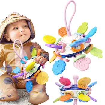 Детски играчки 0-12 месеца, въртящата се дрънкалка, хватающий топката, забавни играчки, силикон прорезыватель за новородени бебета момчета и момичета