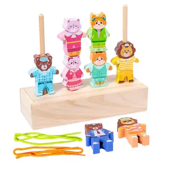 Дървена сортиране, подреждане на играчки блокове с животни, игра с баланса, обучение сортиране на блокове с животни и пъзели за деца, играчки за деца