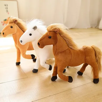 Имитация /сладко / мека / плюшен играчка във формата на кон / Реалистична кукла-пони с регулируеми крака/подарък за рожден ден за деца