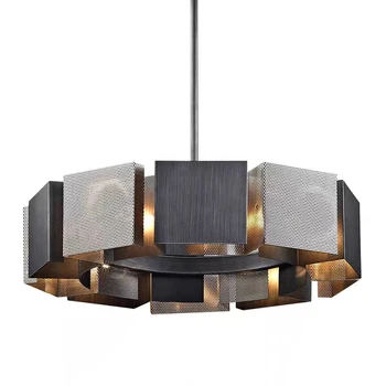 Луксозна черна метална кръгла led полилей в постмодерния стил, скандинавски просто желязното художествено осветление за хол, трапезария, спалня, окачена лампа