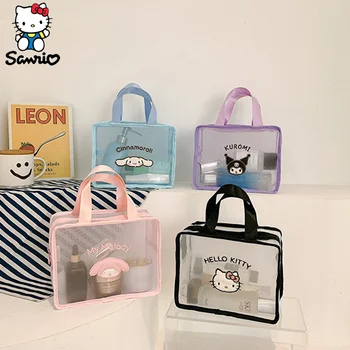 Модни Косметичка Sanrio Мультяшная Окото Куха чанта-тоут Cinnamoroll Hello Kitty Kuromi Прозрачна Чанта За Пране Голям Капацитет За съхранение на