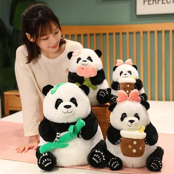 Мультяшная сладък плюшен играчка панда Кавайные меки играчки Панда прегръдка балон Чай цветя бамбукови плюшени кукли, Меки детски играчки за момичета