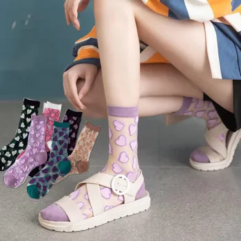 Пролет-лято нови чорапи от фибростъкло със средна дебелина тънки дишащи чорапи, копринени чорапи Love Crystal, японски памучни чорапи JK, сладки чорапи