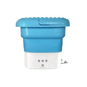 Синя преносими перална машина за пътуване, мини-сгъваема перална машина в комплект с малка сгъваема кошница за източване