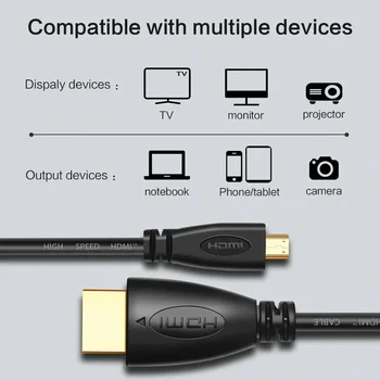 Съвместим с HDMI кабел, HDMI, 1 м и 1,5 м, 3 м и 5 м 3D 1080P 1,4 позлатен кабел, съвместим с Micro HDMI, за HDTV в таблет