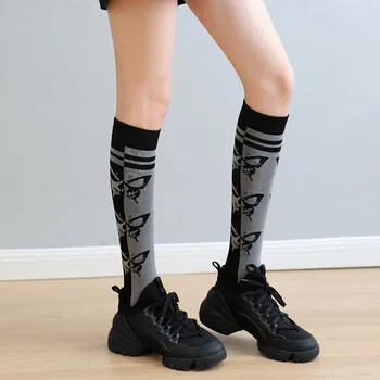 1 чифт женски чорапи Jk High, новост, есен-зима, корейски, жакард с пеперуда, до коляното, студентски женски чорап от чист памук