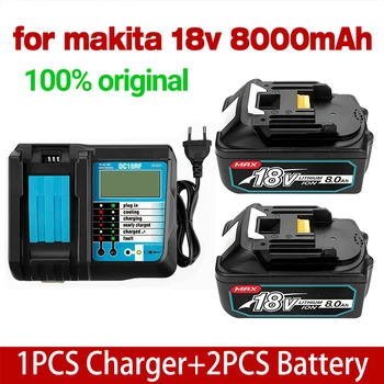 18 от 8000 mah Акумулаторна Литиево-Йонна Батерия, Сменяеми електрически инструменти, за Makita BL1880 BL1860 BL1830 Батерия + Зарядно устройство DC18RC 3A