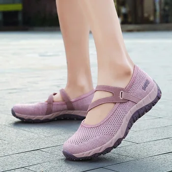 2023 Есен нова окото дишаща ежедневни обувки, дамски удобна лека обувки за ходене, обувки за майките на равна подметка, нескользящая Chaussure Femme