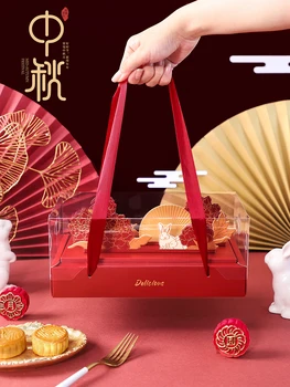 2024 Китайската Нова Година Е В Средата На Есента На Лунна Торта Опаковъчна Кутия Ретро Китайски Червен И Златен Творчески Триизмерни Цветни Подаръчни Кутии