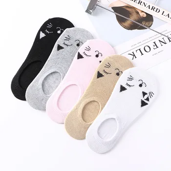 5 двойки/опаковка, възли памучни чорапи, с хубави смешно котка, дамски спортни ежедневни Невидими чорапи до глезена, уютни тънки чорапи, размер 35-39