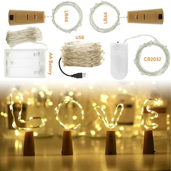 9 Цвята, 1 M 2 M, 3 M, 5 M 10 M Led Струнен Лампа От Корк, Приказни Светлини, Гирлянди, Празнична Лампа се Захранва от USB/Батерия за Коледен Празничен Декор