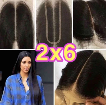 Alipretty права коса, закопчалката Kim, средната част на дантела 2x6, швейцарско дантела, закопчалката от човешка коса, за жени, бразилско тъкане на коса Remy