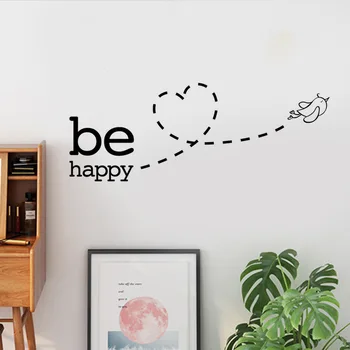 Be Happy Bird Стикери за стена, PVC стикери с артистичен дизайн, стикери за декорация на дома, стикери за стена, стикери върху стъкло на прозореца, начало декор за детска стая