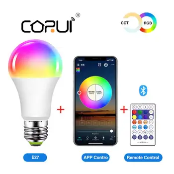 CoRui Smart Bluetooth-съвместима Крушка RGB + CCT 10 W С Потъмняване на Цвета на ПРИЛОЖЕНИЕТО за Дистанционно Управление LED A19 Групово Управление на Синхронизация