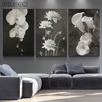 DHROOM черно-бял красиво цвете Платно плакати и щампи минималистичная живопис стенно изкуство декоративна живопис начало декор
