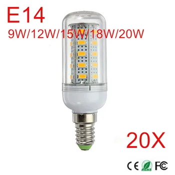 E14 SMD5730 led лампи за царевица 24/36/48/56/69 светодиоди 9 W/12 W/15 Вата/18 W/20 W Led лампа AC220V/AC110V монтиран на стената лампа с Висока яркост 20 бр/лот