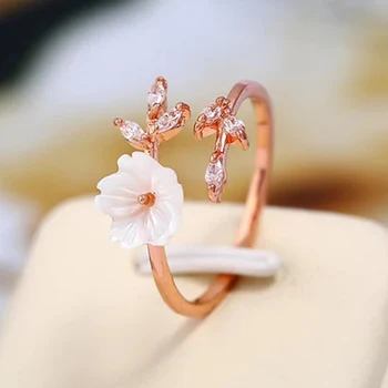 Huitan Чудесното цвете пръстен върху пръста за младоженци, естетически регулируема който отваря пръстен, подарък за момиче, ефектни бижута за жени
