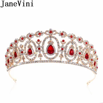 JaneVini, брилянтна сватба короната с кристали в стил барок, диадеми, женски накити за косата, зелено, кралско синьо, златен, сребърен, сватбени шапки за булката