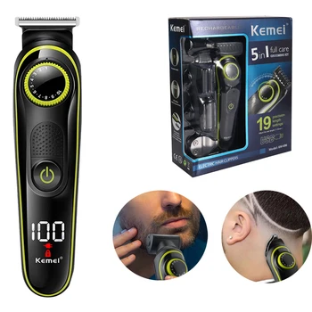 Kemei Електрическа Машина За Подстригване на Коса за Мъже с LCD Дисплей, Многофункционален Тример 5 В 1, Самобръсначка, Тример За Нос, Машина За Подстригване на Коса