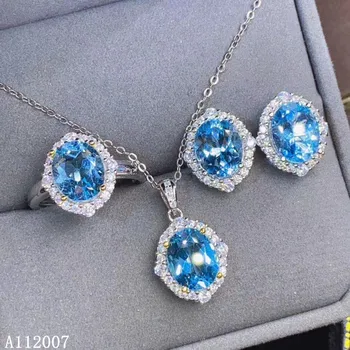 KJJEAXCMY изискани бижута от сребро 925 проба обеци с естествен син топаз пръстен, висулка модерен женски костюм подкрепа за изпитване