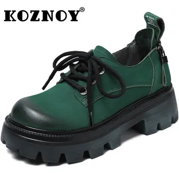 Koznoy/Дамски Мокасини, туристически Обувки на платформа от естествена Кожа, 6 см, Женски Модни Маратонки Дантела, Есен-Пролет, Ежедневни Обувки на блок ток и мълния