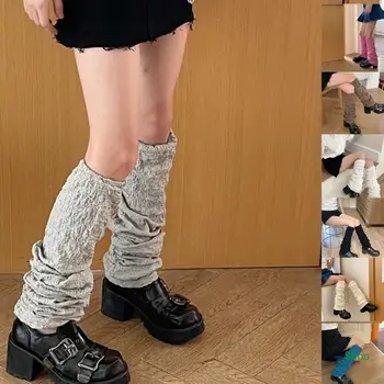 L5YC Есента еластичен чорап с волани за крака, тънък чорап Y2k с вълнообразна шарка за горещо момиче