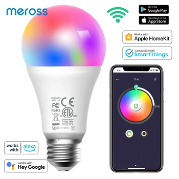 Meross HomeKit Интелигентна led Лампа 9 W WiFi RGBWW Лампа E27/E26/B22 Базова Бяла Лампа с регулируема яркост Подкрепа Алекса Google Home SmartThings