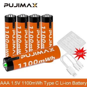PUJIMAX Нов AAA от 1,5 Акумулаторна Батерия 1100 МВтч Литиева Батерия Реалния Капацитет на USB Type C Литиево-йонни Батерии За Будилник