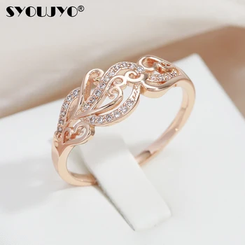 SYOUJYO, женски пръстен с кухи хрустальным цвете, розово злато проба 585, изискан модел, естествен циркон, сватба бижута, бижута на пръстена за булката