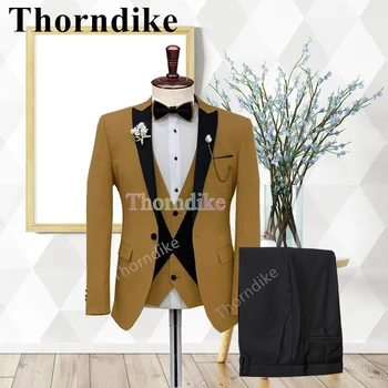 Thorndike, нови мъжки модни костюми, изработени по поръчка официални сватбени костюми цвят на тъмно каки, бизнес елегантен комплект от 3 теми, блейзър