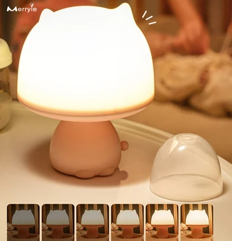 USB Презареждане Настолна нощна лампа за спални за новородено, детска стая, 3 цвята, димиране дистанционно управление, нощни лека нощ с анимационни котка