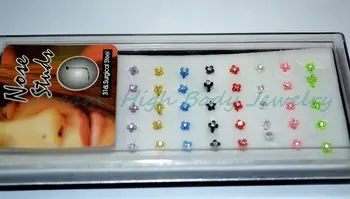 UV акрил пръстени за носа винт разход на цвят на 40 бр./кор. кръст логото на скъпоценен камък Безплатна доставка пиърсинг-карамфили в носа