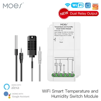 WiFi модул интелигентен превключвател температура и влажност на въздуха сензор с двоен релейным изход, приложение Smart Life, безжичен контролер, работа с Алекса Google