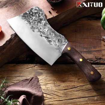 XITUO Мясницкий Нож Ръчна изработка Изкован от висок Клас с Кухненски Нож За Нарязване на Месо Традиционен Китайски Секира За Раздробяване на Тежък Нож За Домашна Употреба
