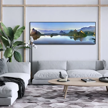 Абстрактна картина на Езерото на планината, щампи върху платно и постери, пейзаж, стенно изкуство за декор на стаята, стенни живопис, плакат в скандинавски стил
