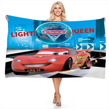 Автомобилно кърпи за баня Disney Lightning McQueen, меко водопоглощающее дышащее плажна кърпа с изображение, за деца и възрастни, юрган, подарък