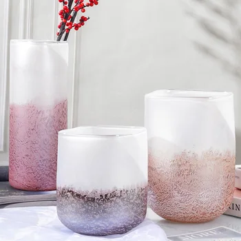 Градиент розова директен стъклена ваза с голяма уста, лека луксозна договореност, прибори за хранене, магазин за цветя, гидропонная ваза за дома