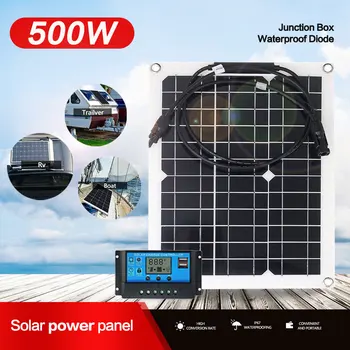 Гъвкава соларен панел с мощност 500 W, зарядно устройство 12 v dual USB с контролер 10A-60A, захранване за слънчеви батерии за нощуване на открито