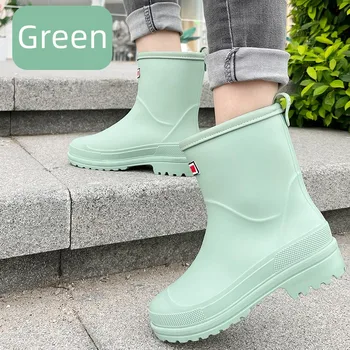 Дамски модни непромокаеми обувки, нескользящая водоустойчива горна дреха, водоустойчив обувки, однотонная ежедневни обувки на равна платформа, топло непромокаемая обувки