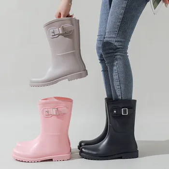 Дамски непромокаеми модни непромокаеми гумени ботуши на средна дължина, водоустойчив обувки от PVC, Улични нескользящие Ежедневни непромокаеми обувки, Размер 35-41
