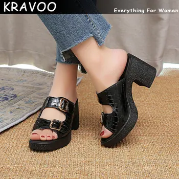 Дамски обувки KRAVOO, сандали с отворени пръсти, модни дамски обувки на танкетке, увеличаване на растежа, дамски чехли, летни сандали за улицата